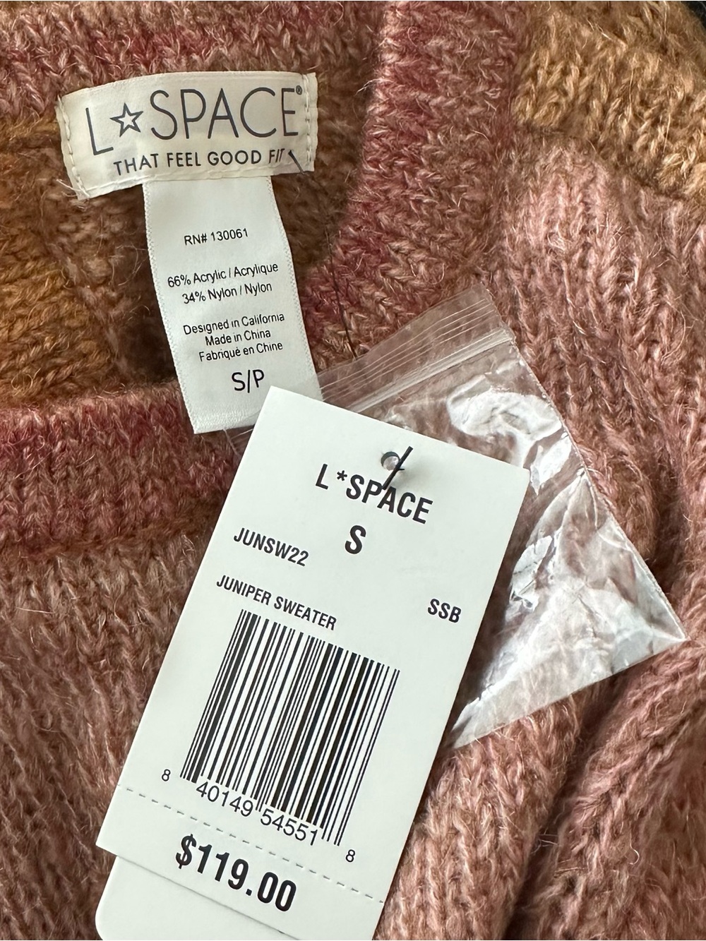 L*SPACE Rust Orange Red Balloon Sleeve Cropped Juniper Sweater Size S - Picture 9 of 12